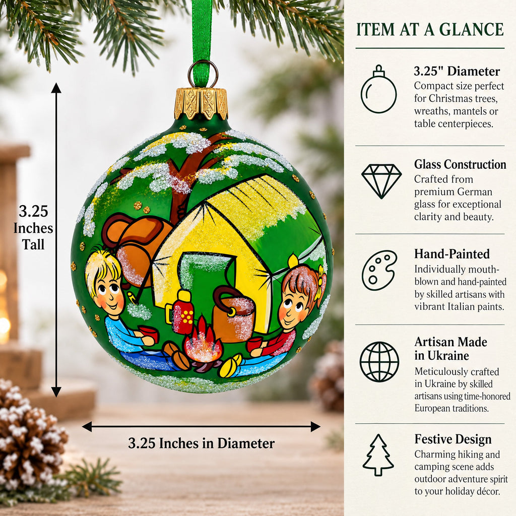 Hiking & Camping Glass Ball Christmas Ornament 3.25 Inches