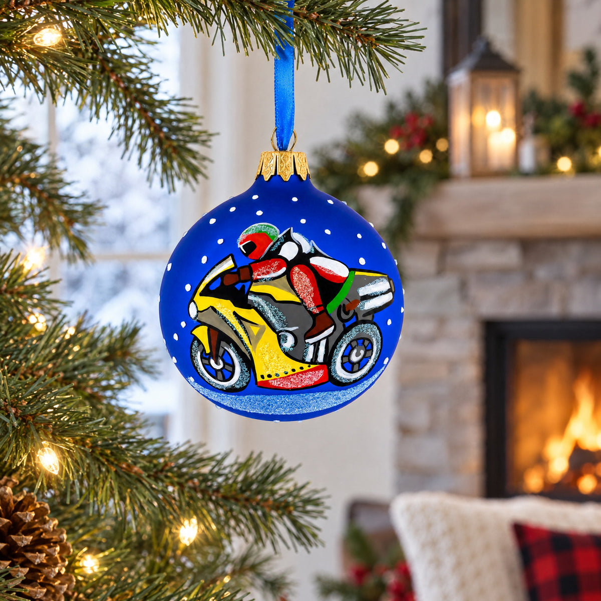 Motorcycle Glass Ball Christmas Ornament 3.25 Inches