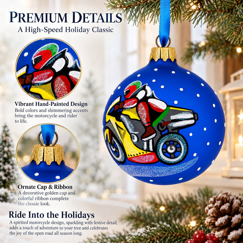 Motorcycle Glass Ball Christmas Ornament 3.25 Inches