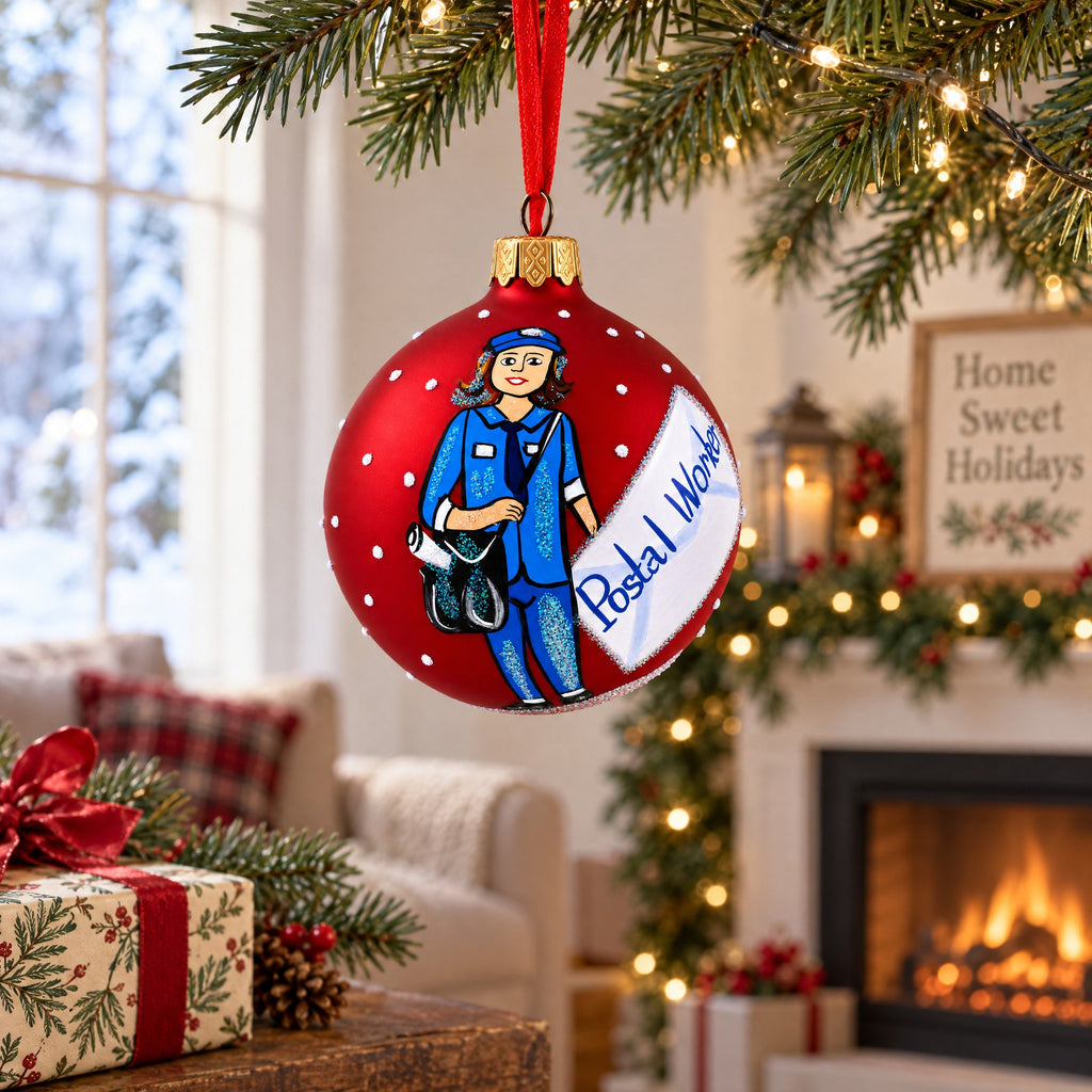 Postal Worker Glass Ball Christmas Ornament 3.25 Inches