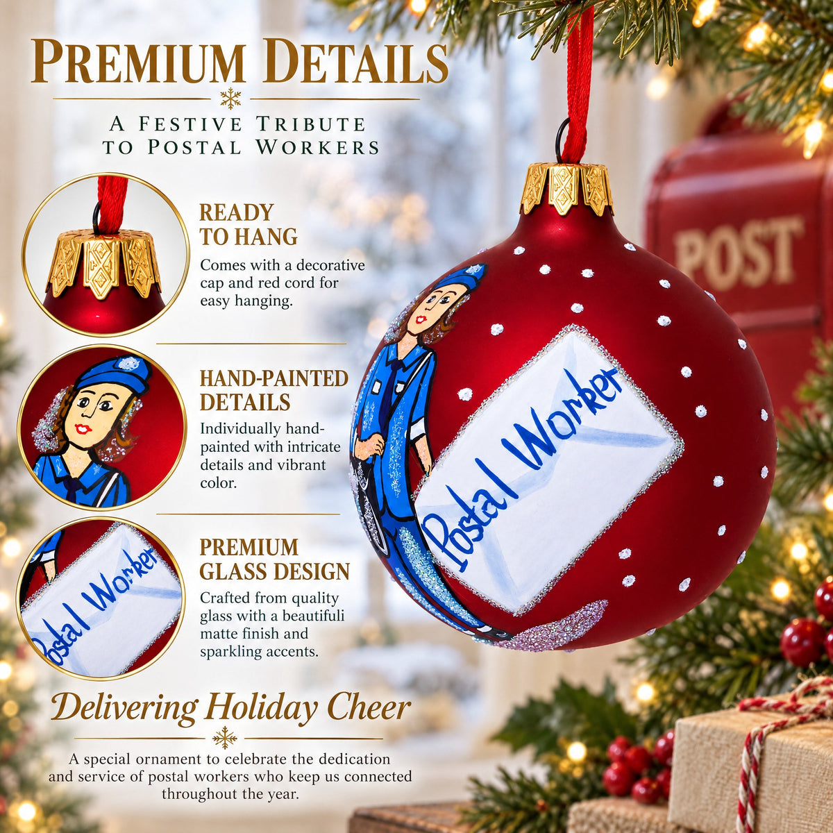 Postal Worker Glass Ball Christmas Ornament 3.25 Inches