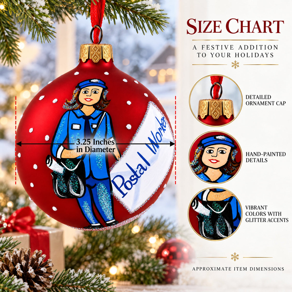 Postal Worker Glass Ball Christmas Ornament 3.25 Inches