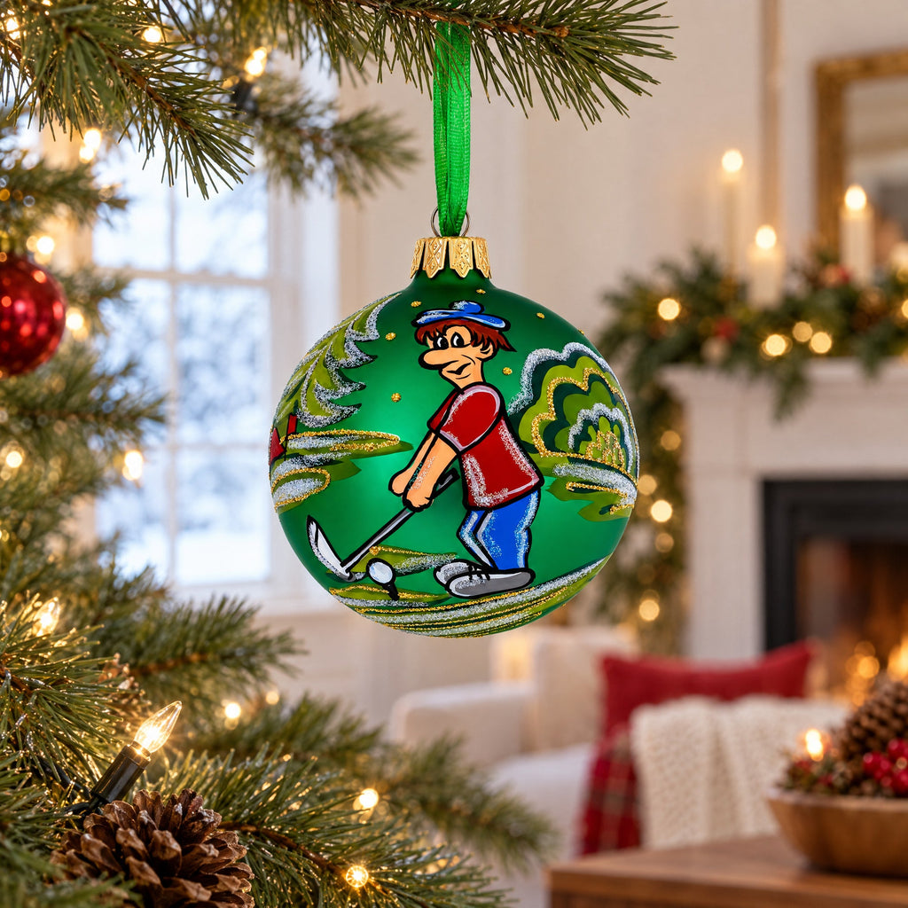 Golf Player Glass Ball Christmas Ornament 3.25 Inches