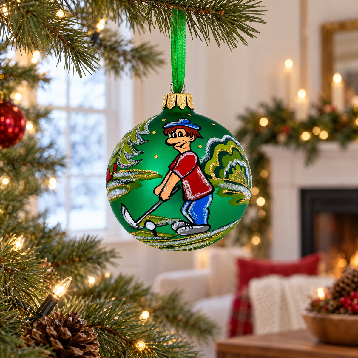 Golf Player Glass Ball Christmas Ornament 3.25 Inches