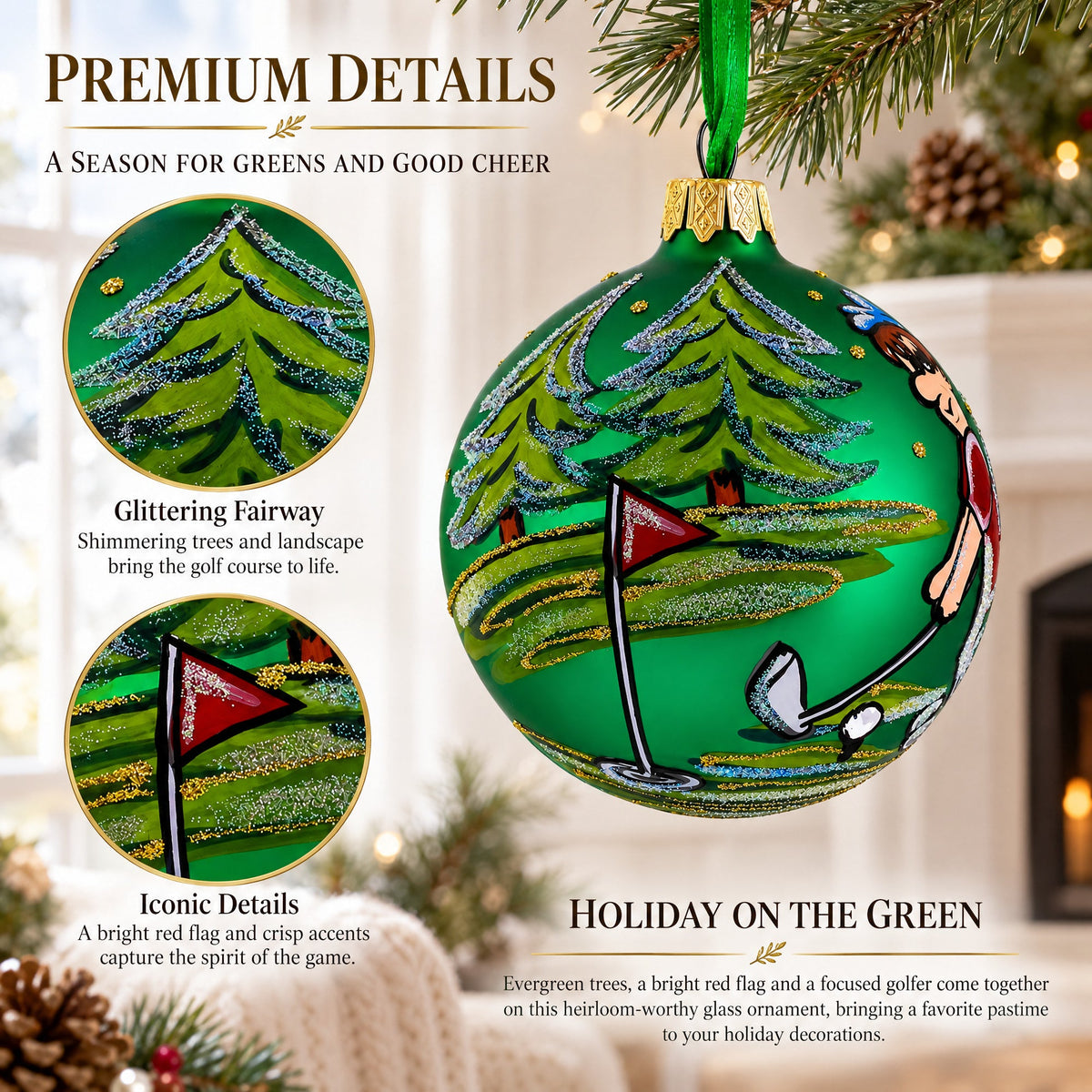 Golf Player Glass Ball Christmas Ornament 3.25 Inches