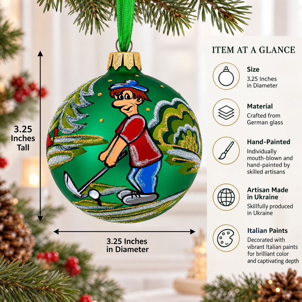 Golf Player Glass Ball Christmas Ornament 3.25 Inches