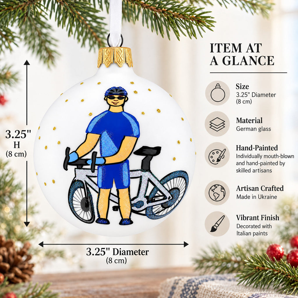 Bicycle Rider Glass Ball Christmas Ornament 3.25 Inches