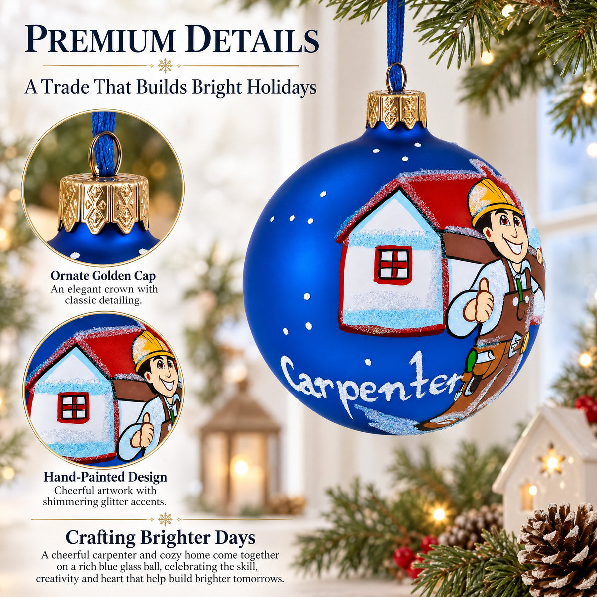 Carpenter Glass Ball Christmas Ornament 3.25 Inches