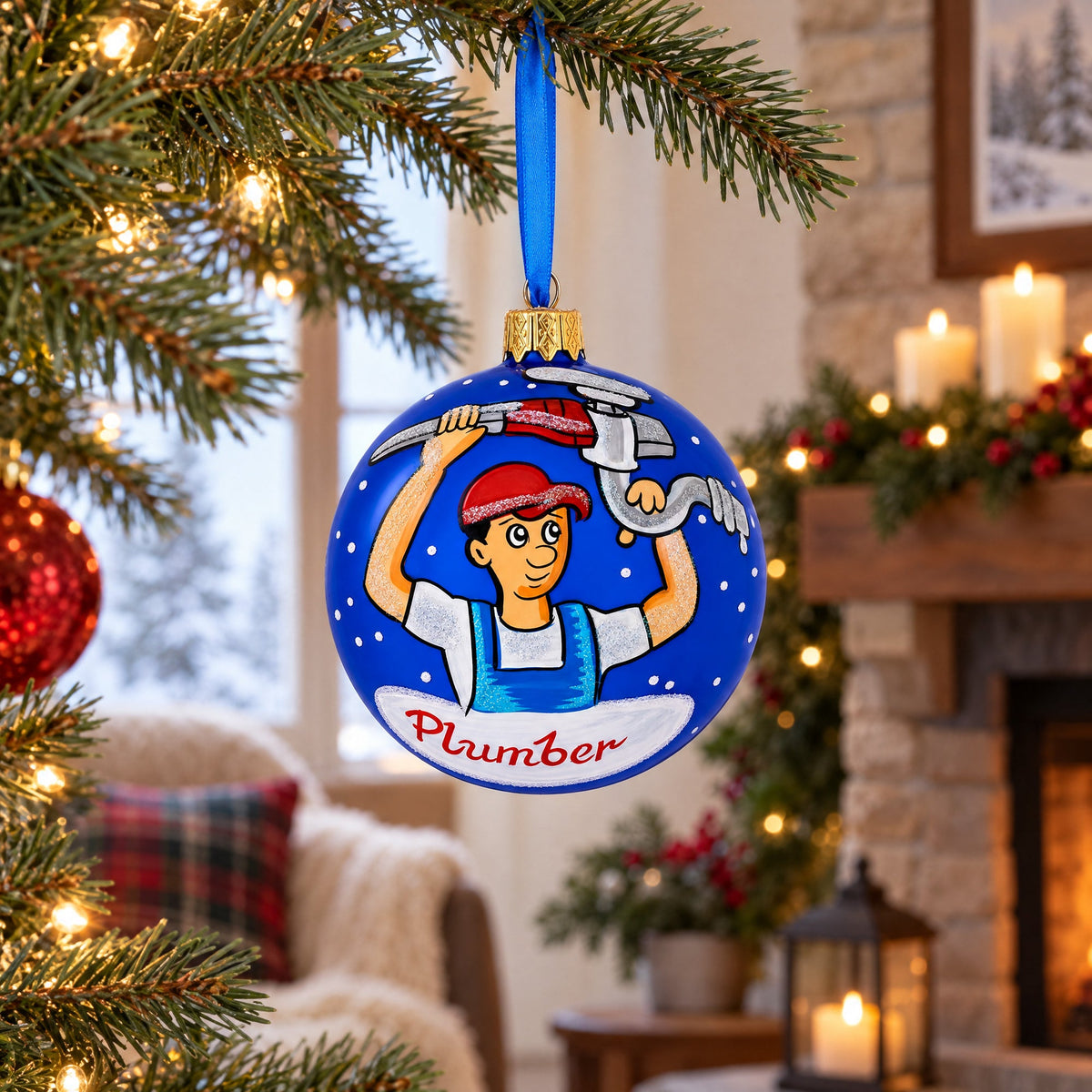 Plumber Glass Ball Christmas Ornament 3.25 Inches