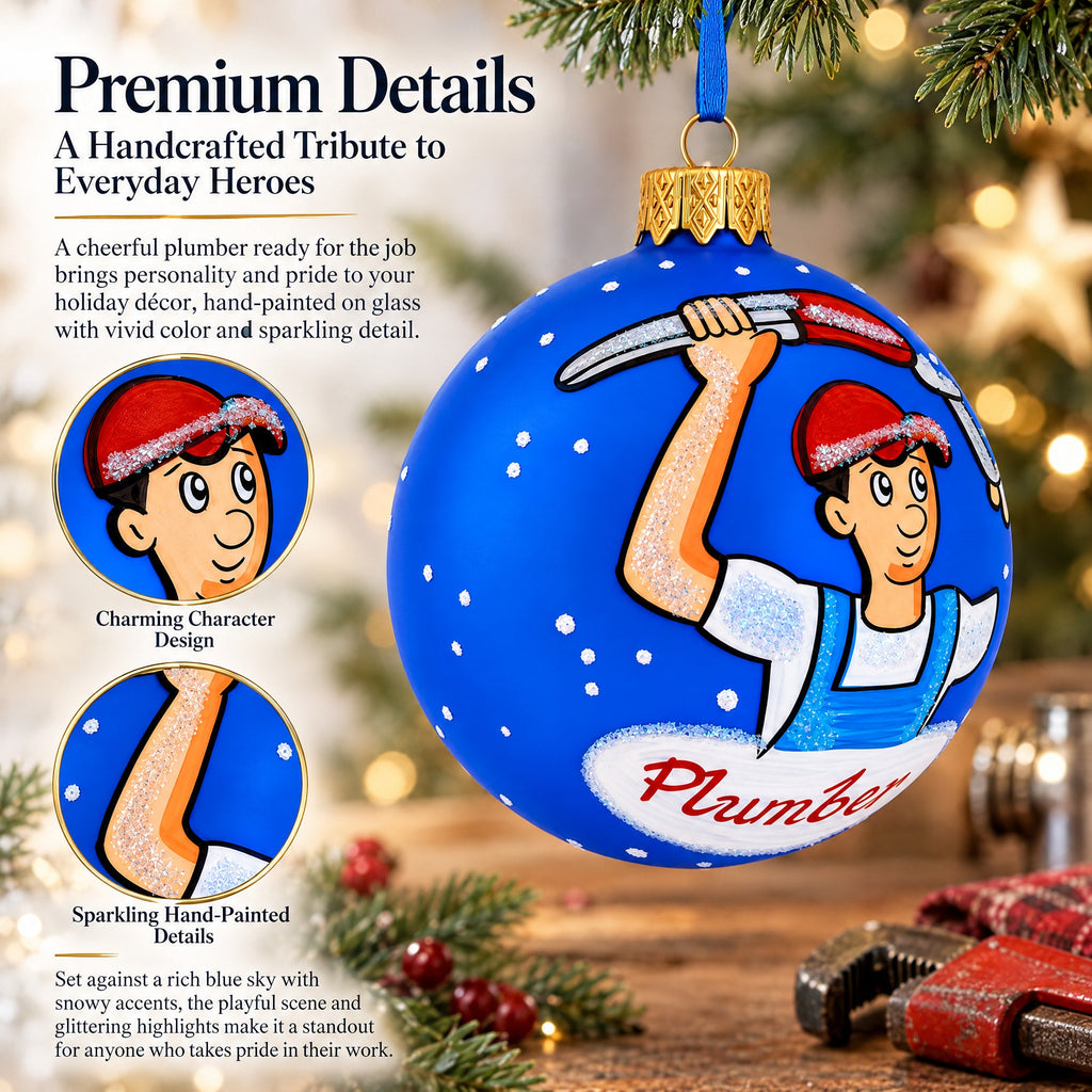 Plumber Glass Ball Christmas Ornament 3.25 Inches