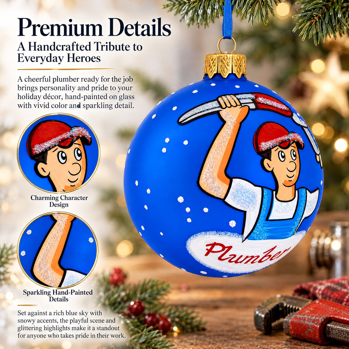 Plumber Glass Ball Christmas Ornament 3.25 Inches