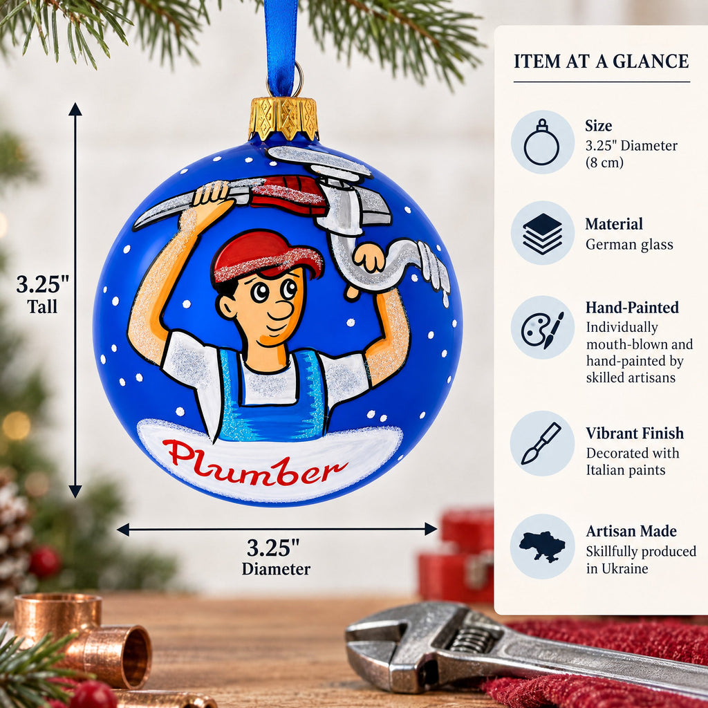 Plumber Glass Ball Christmas Ornament 3.25 Inches