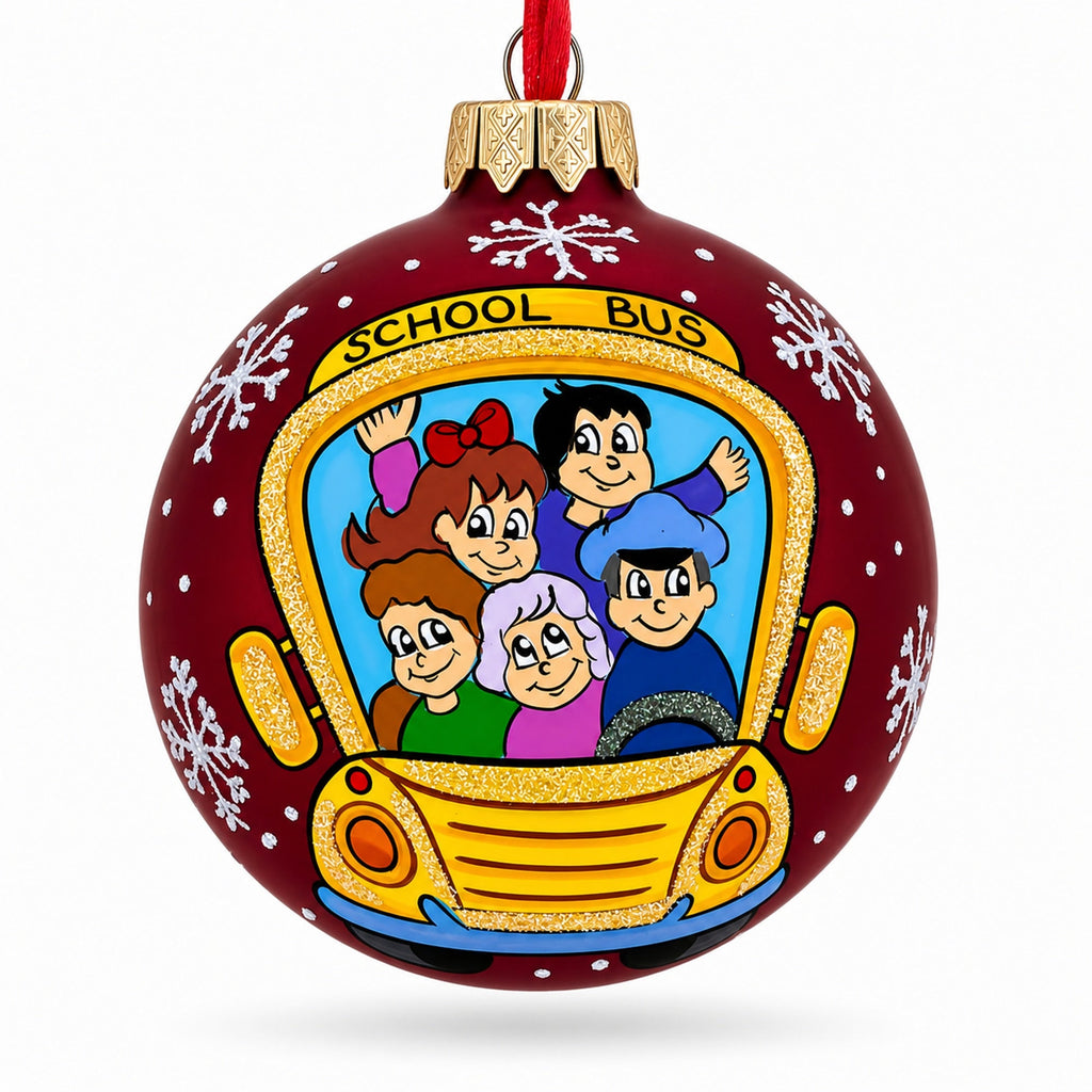 Yellow School Bus Glass Christmas Ornament 3.25 Inches