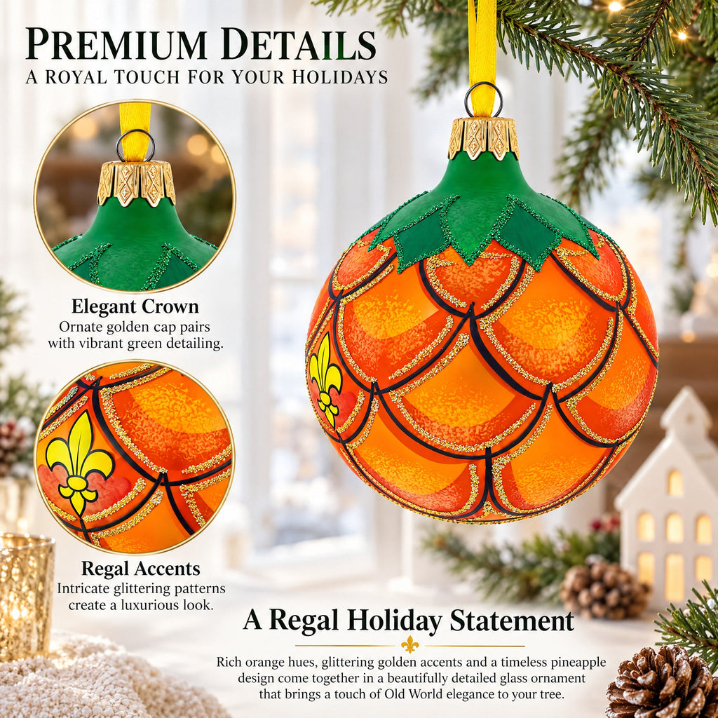 Royal Pineapple Glass Christmas Ornament 3.25 Inches