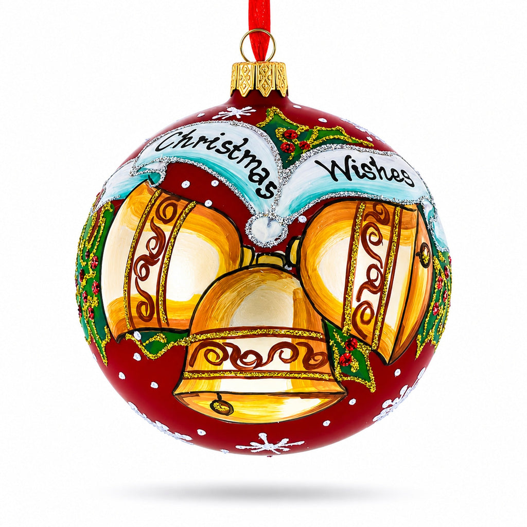 Three Bells Glass Ball Christmas Ornament 4 Inches