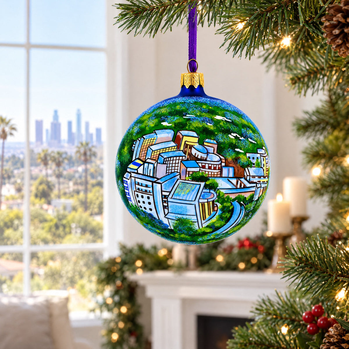 Los Angeles, California Glass Ball Christmas Ornament 4 Inches