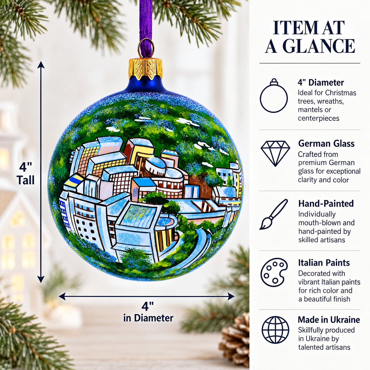 Los Angeles, California Glass Ball Christmas Ornament 4 Inches