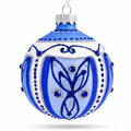 Blue Leaves Glass Ball Christmas Ornament 3.25 Inches