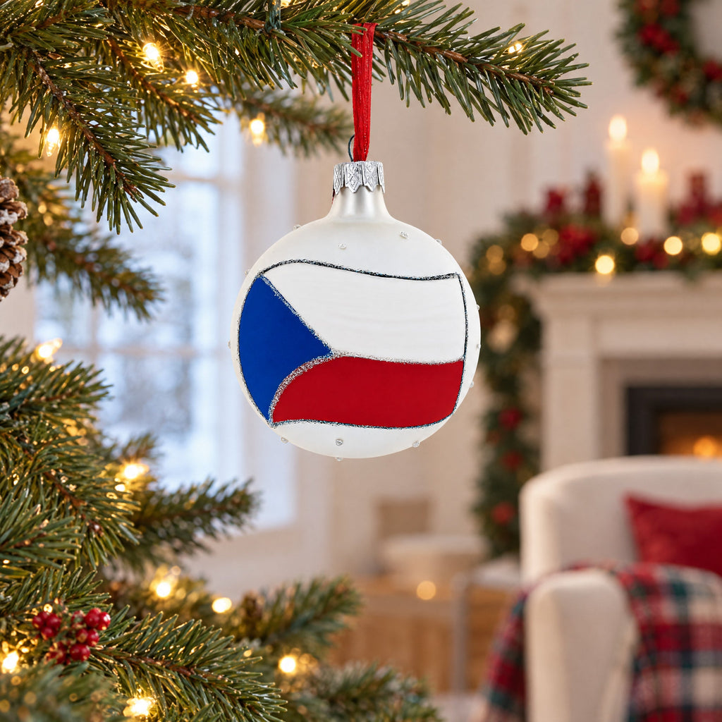 Flag of Czech Republic Glass Ball Christmas Ornament 3.25 Inches
