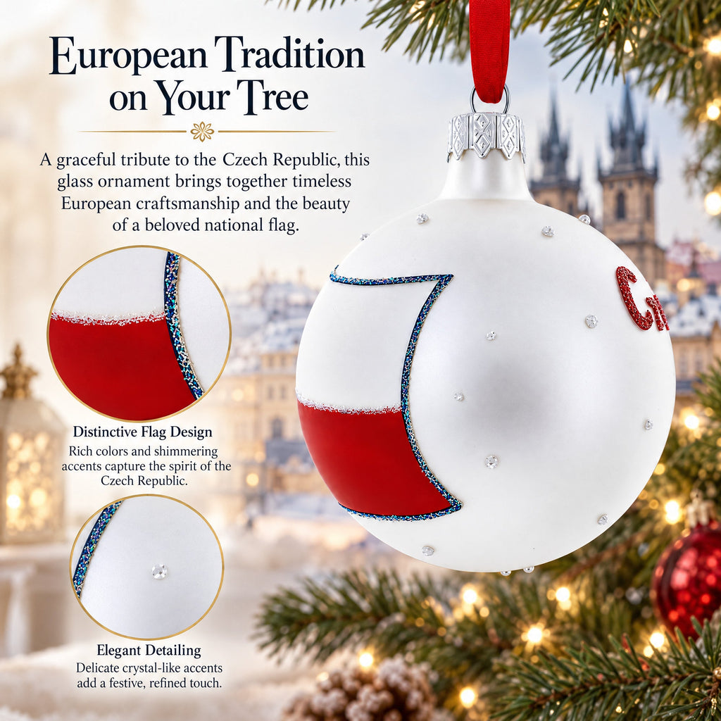 Flag of Czech Republic Glass Ball Christmas Ornament 3.25 Inches