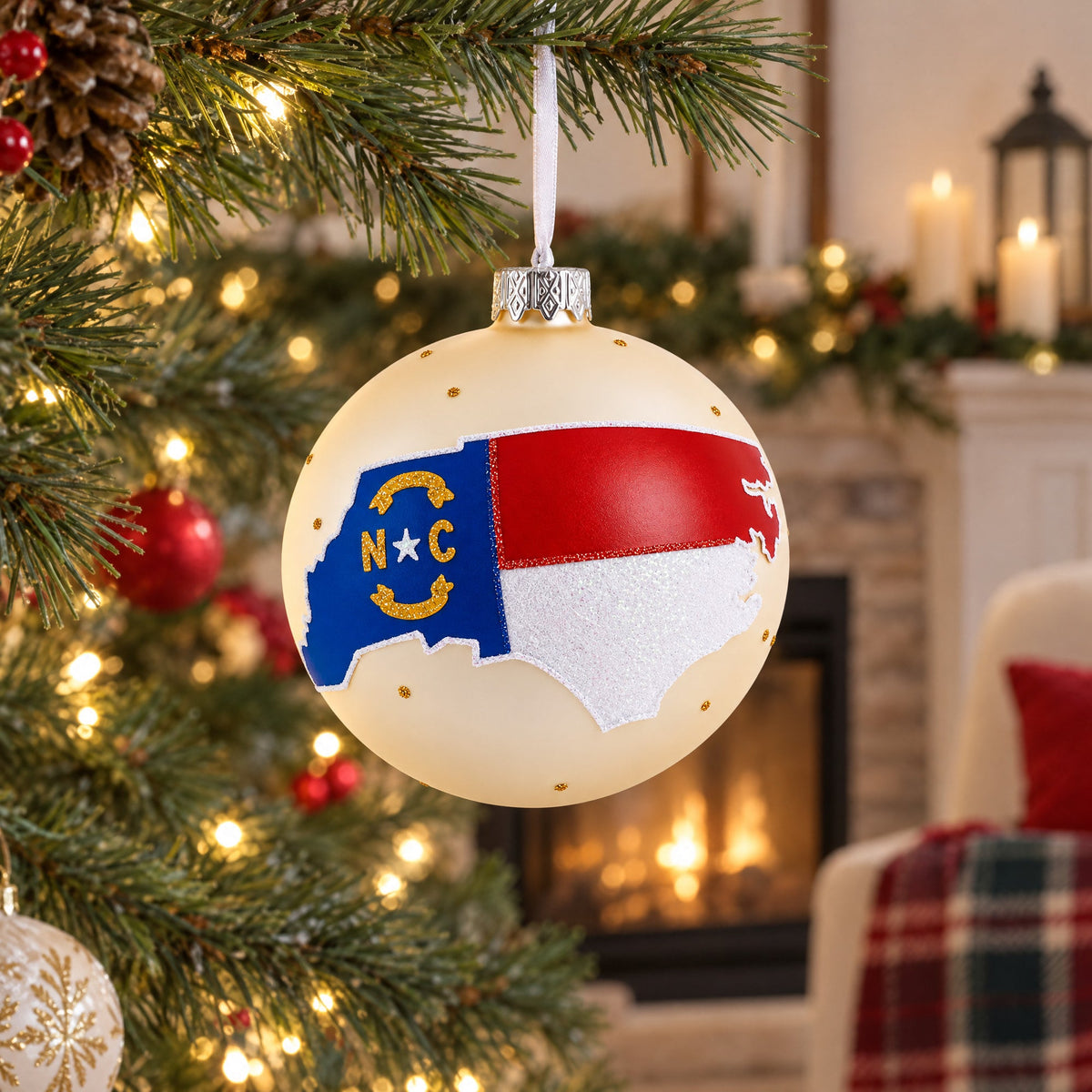 North Carolina State Glass Ball Christmas Ornament 4 Inches