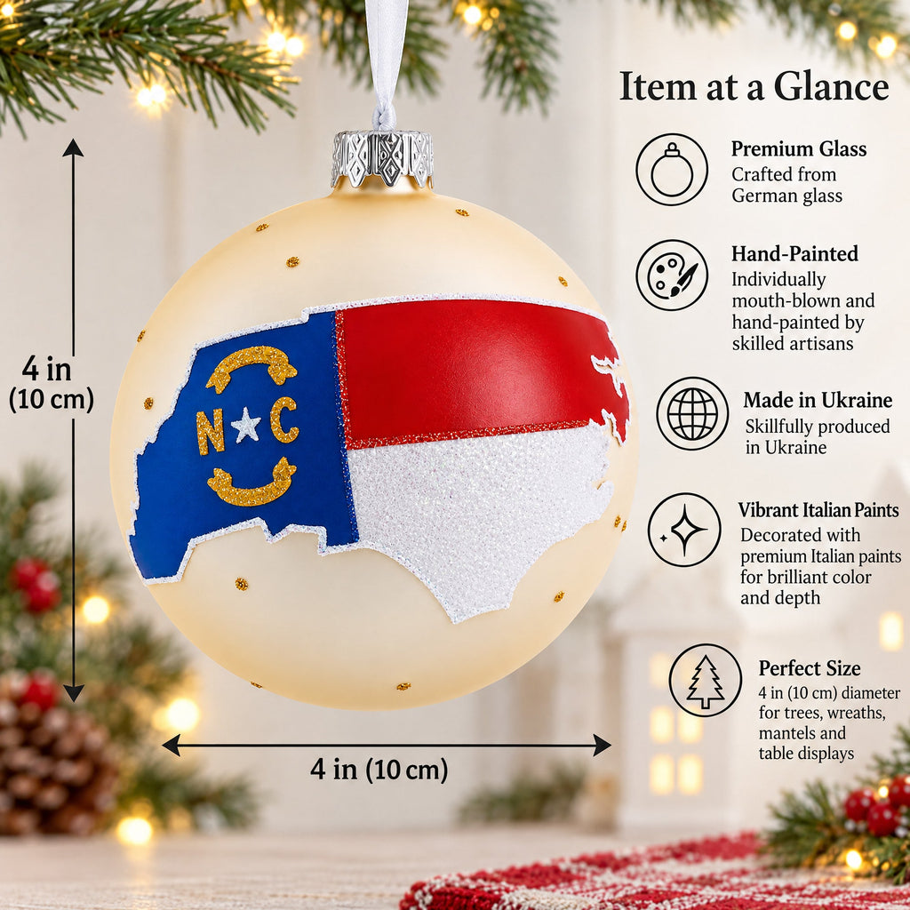North Carolina State Glass Ball Christmas Ornament 4 Inches