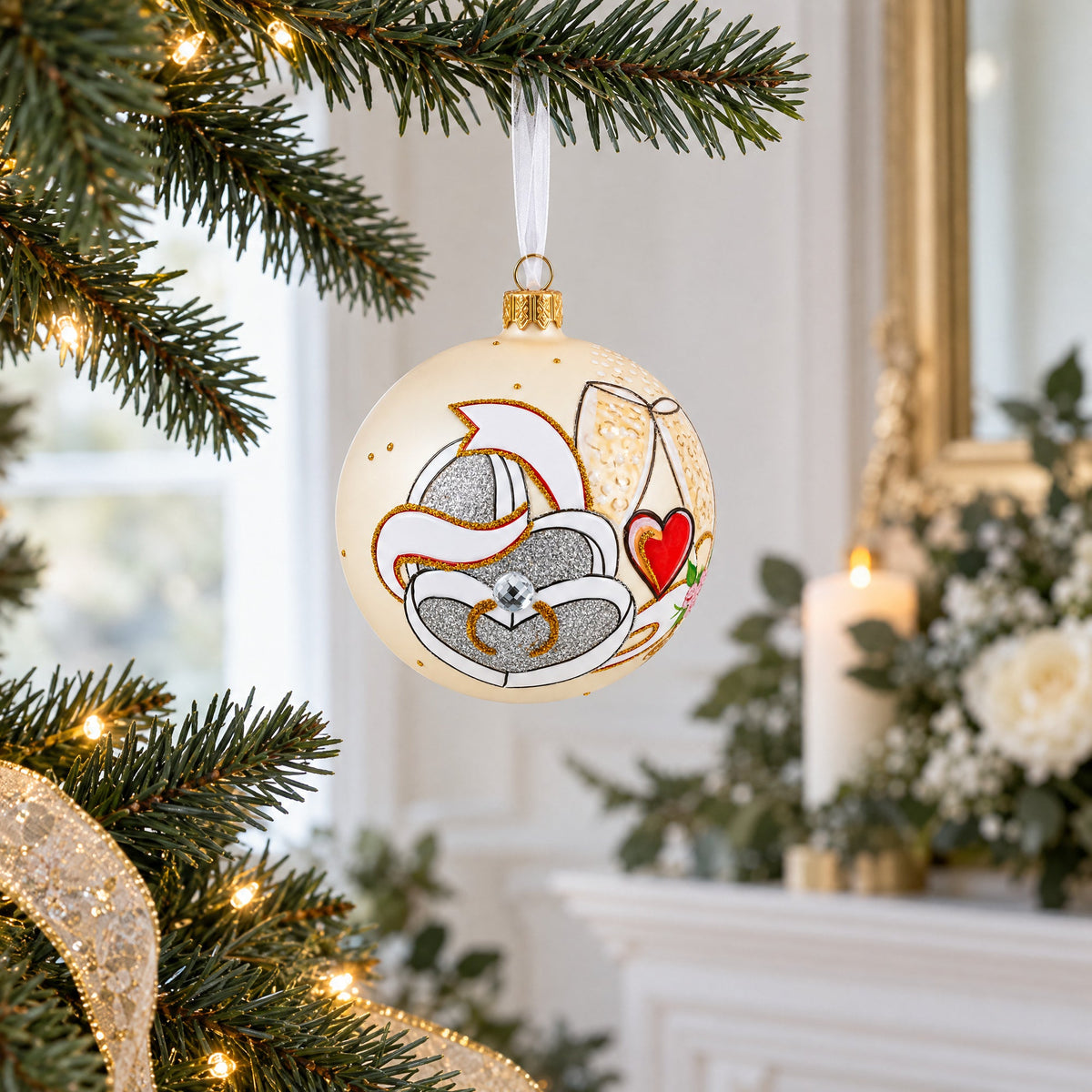 Wedding Flutes Glass Ball Christmas Ornament 4 Inches