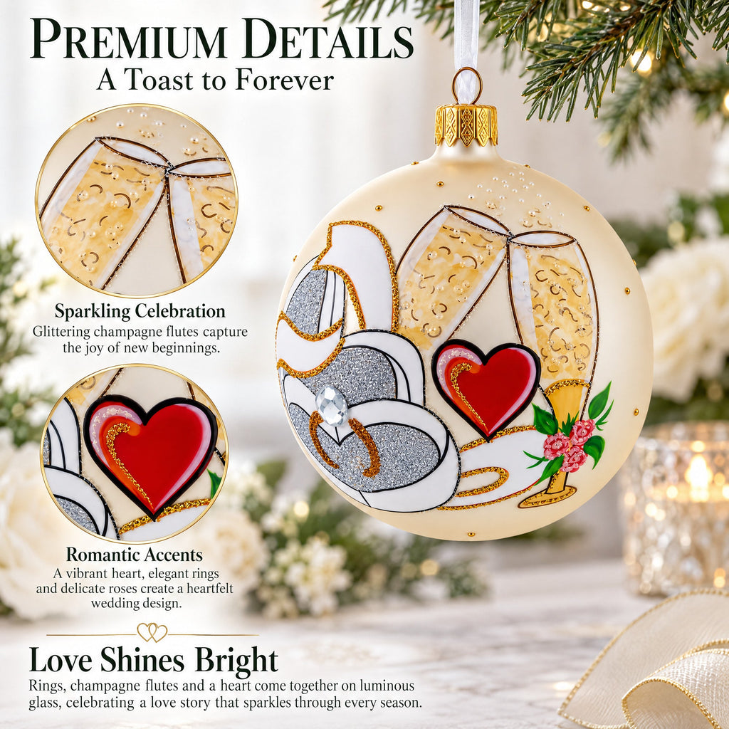 Wedding Flutes Glass Ball Christmas Ornament 4 Inches