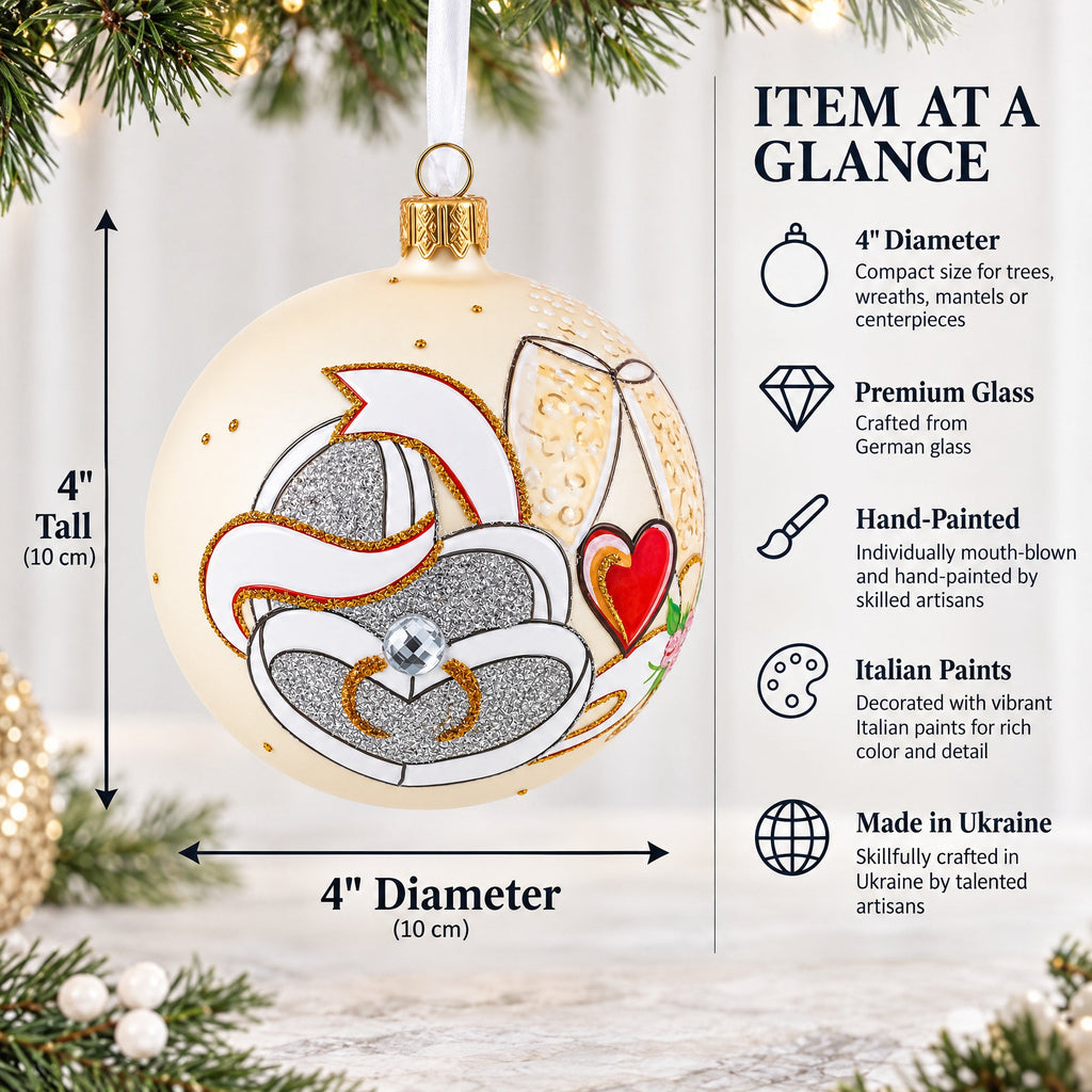 Wedding Flutes Glass Ball Christmas Ornament 4 Inches