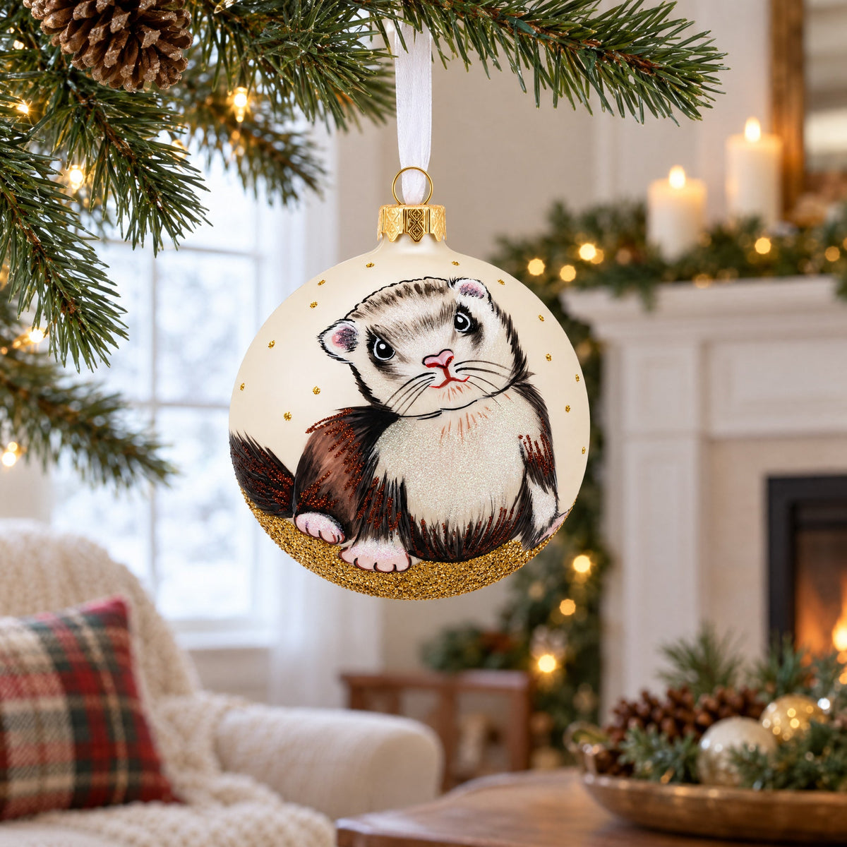 Ferret Glass Ball Christmas Ornament 4 Inches