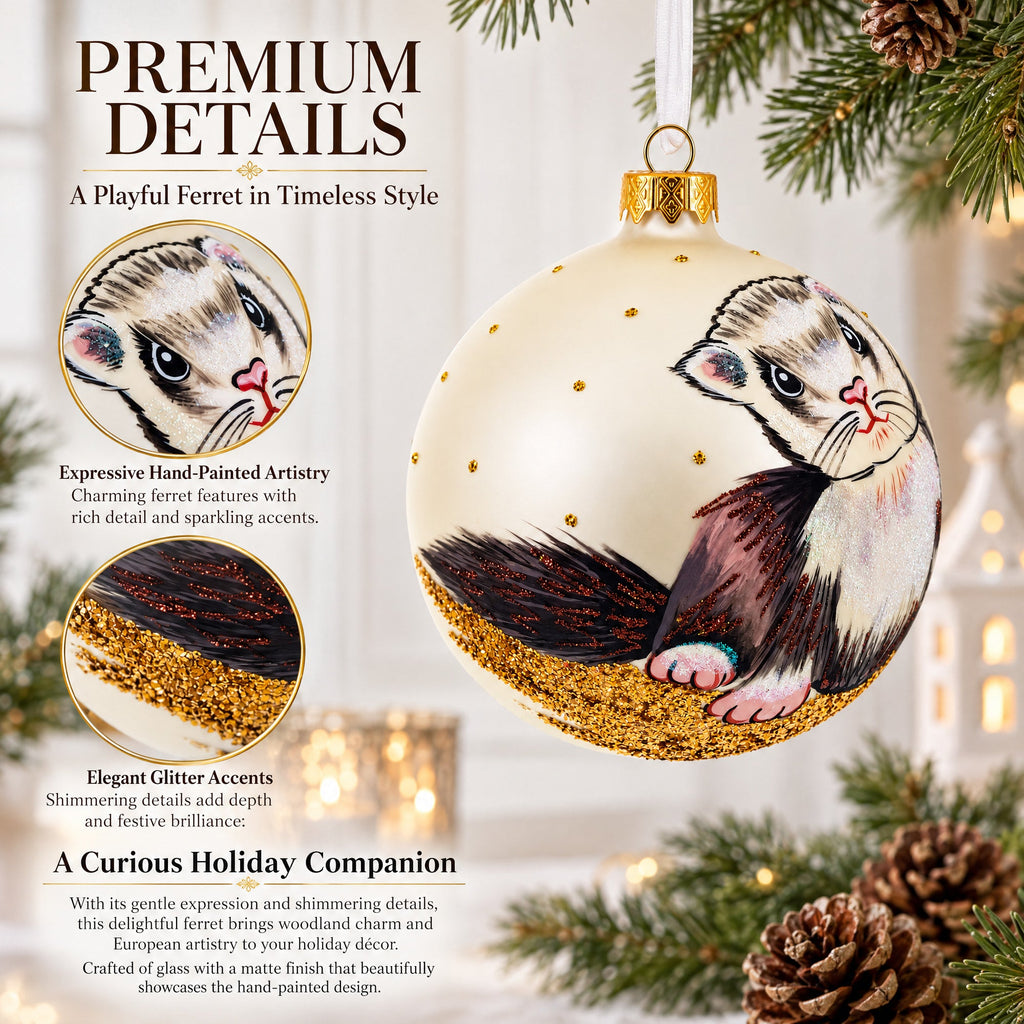 Ferret Glass Ball Christmas Ornament 4 Inches