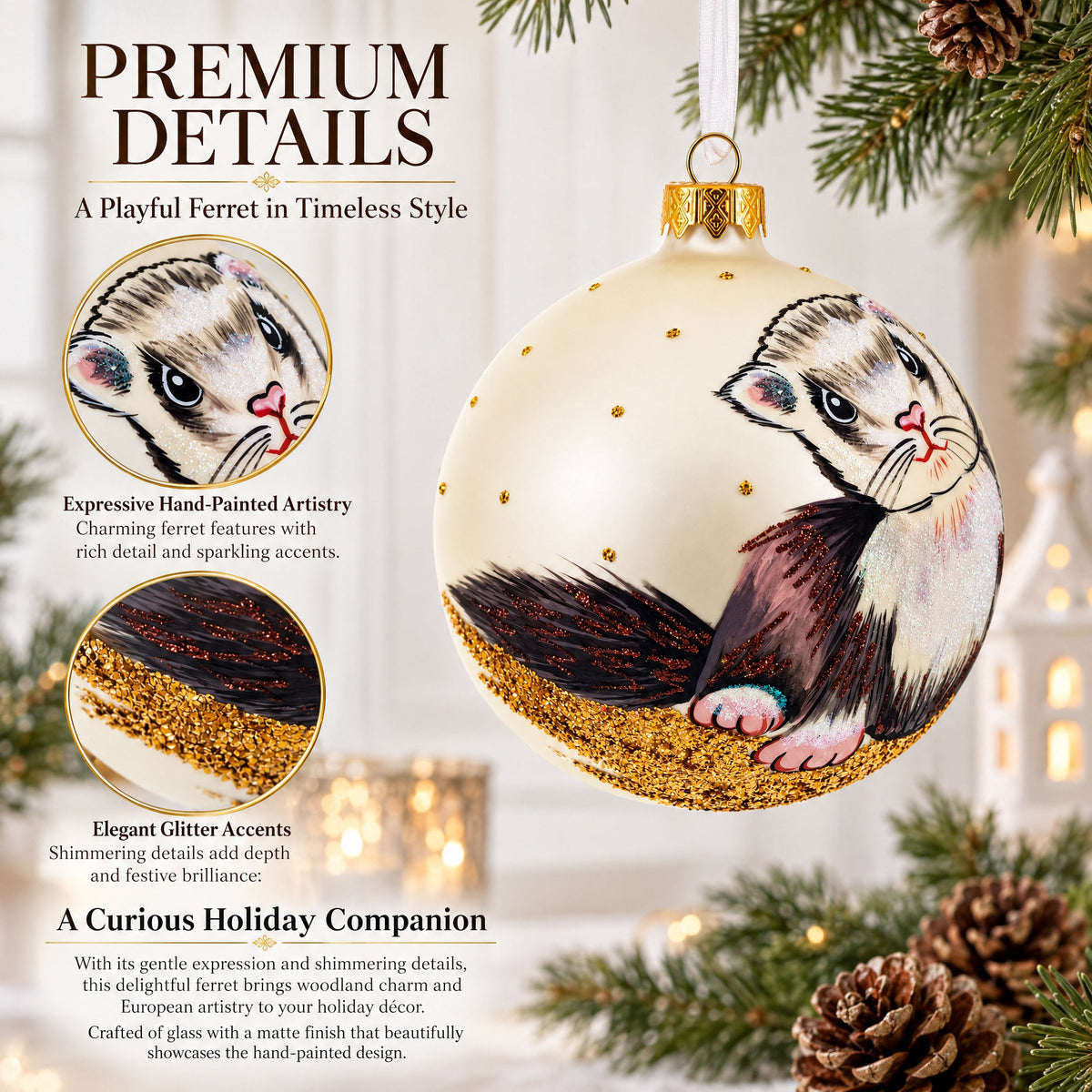 Ferret Glass Ball Christmas Ornament 4 Inches