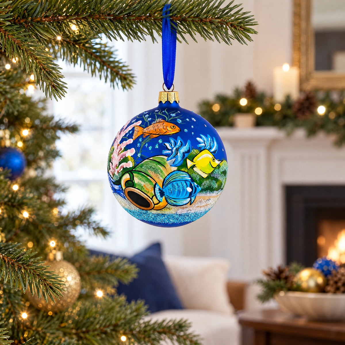 Tropical Aquarium Glass Ball Christmas Ornament 4 Inches