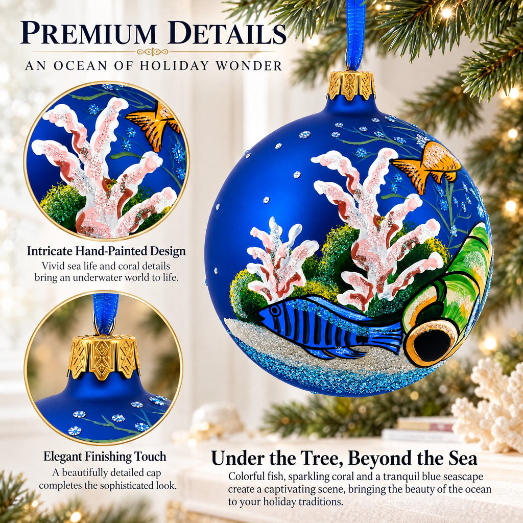 Tropical Aquarium Glass Ball Christmas Ornament 4 Inches