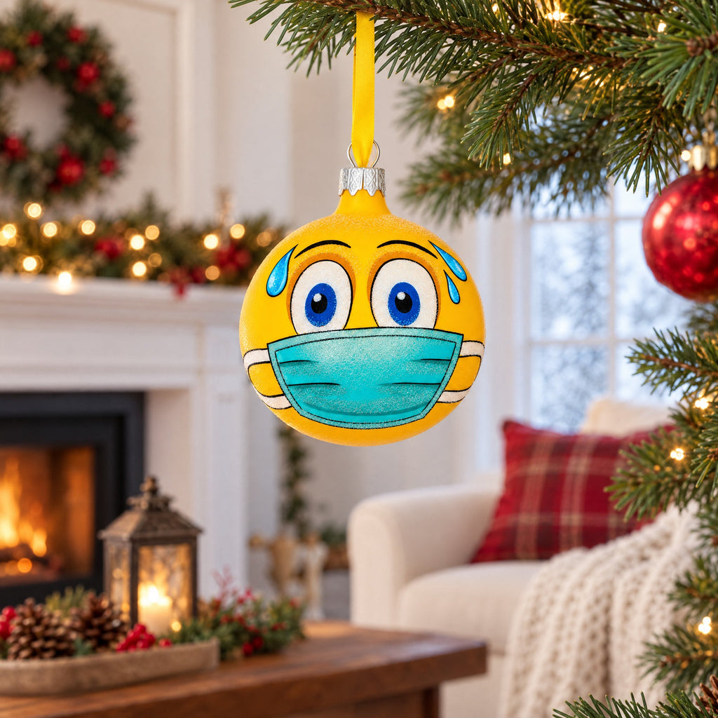 Facial Expressions in Mask Glass Ball Christmas Ornament 3.25 Inches
