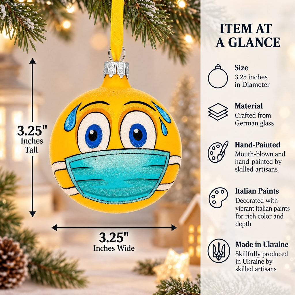Facial Expressions in Mask Glass Ball Christmas Ornament 3.25 Inches