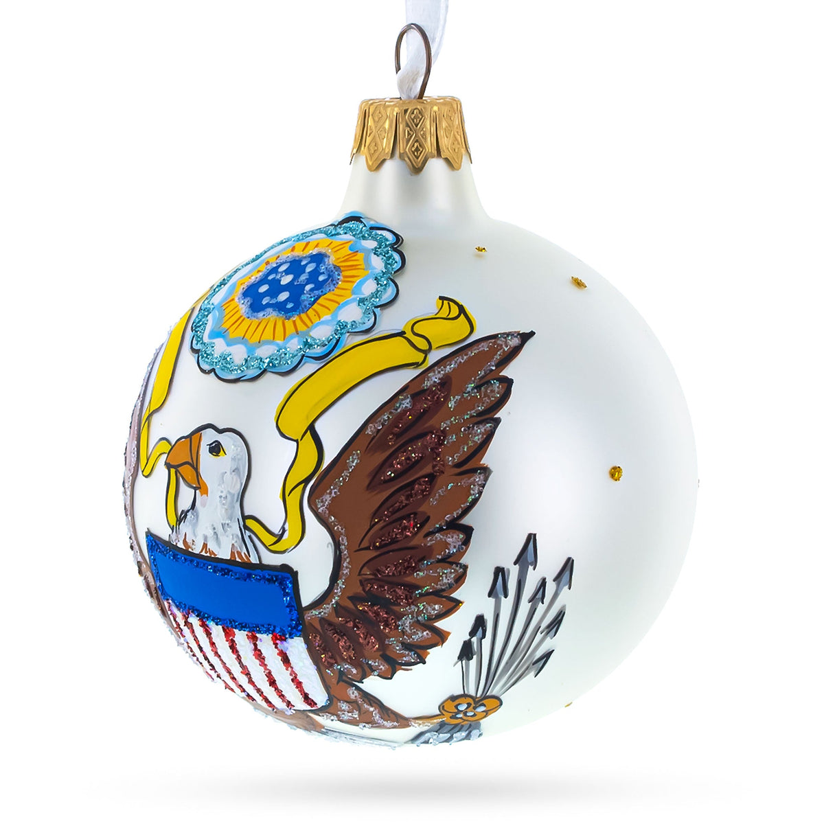 USA Coat of Arms Glass Ball Christmas Ornament 3.25 Inches