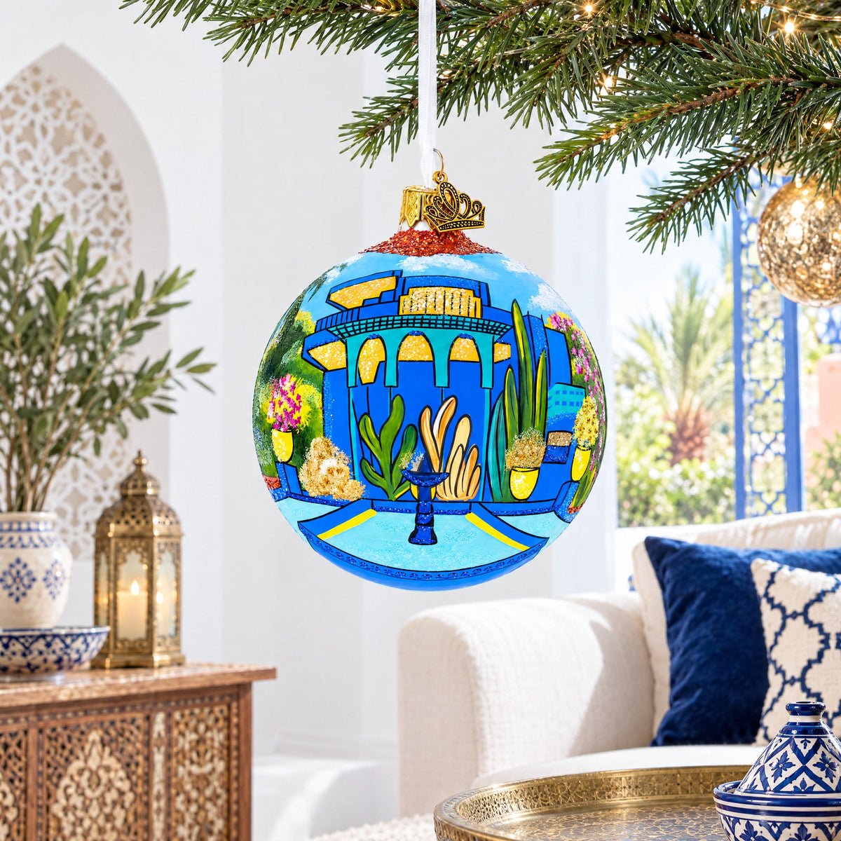 Jardin Majorelle, Marrakesh, Morocco Glass Ball Christmas Ornament 4 Inches