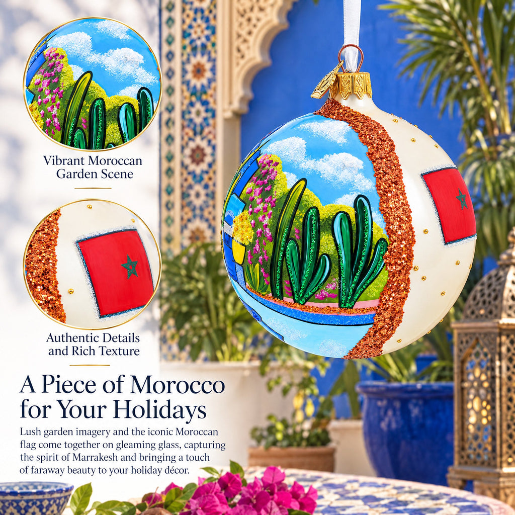 Jardin Majorelle, Marrakesh, Morocco Glass Ball Christmas Ornament 4 Inches