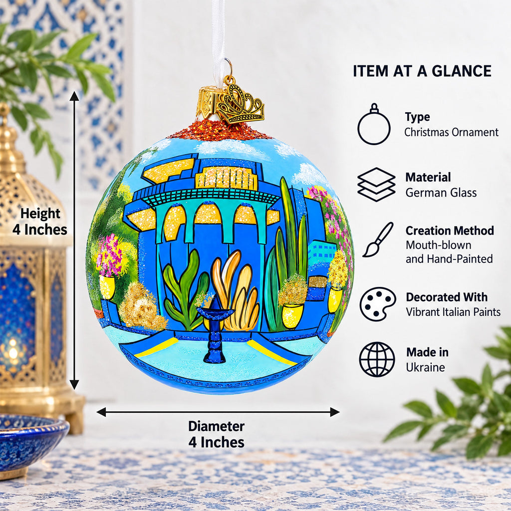 Jardin Majorelle, Marrakesh, Morocco Glass Ball Christmas Ornament 4 Inches