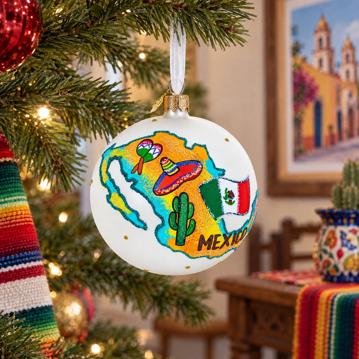 Travel to Mexico Glass Ball Christmas Ornament 4 Inches