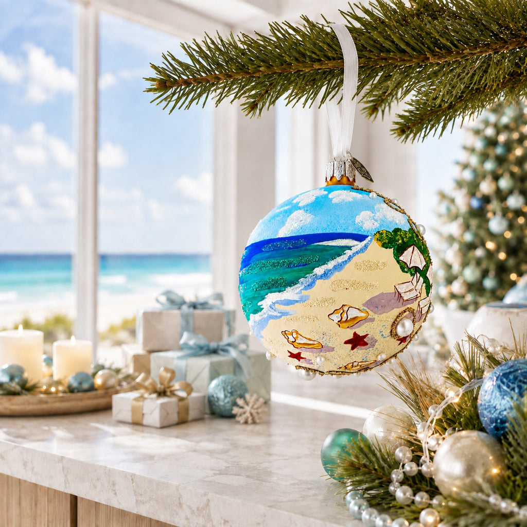 Turks and Caicos Glass Ball Christmas Ornament 4 Inches