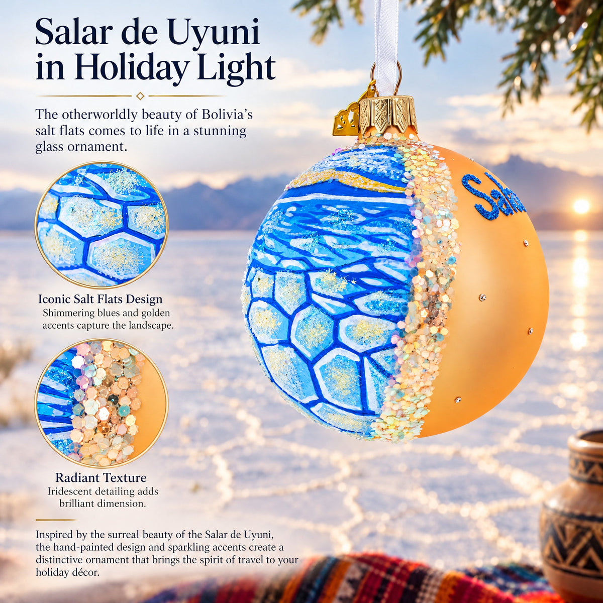 Salar de Uyuni, Bolivia Glass Ball Christmas Ornament