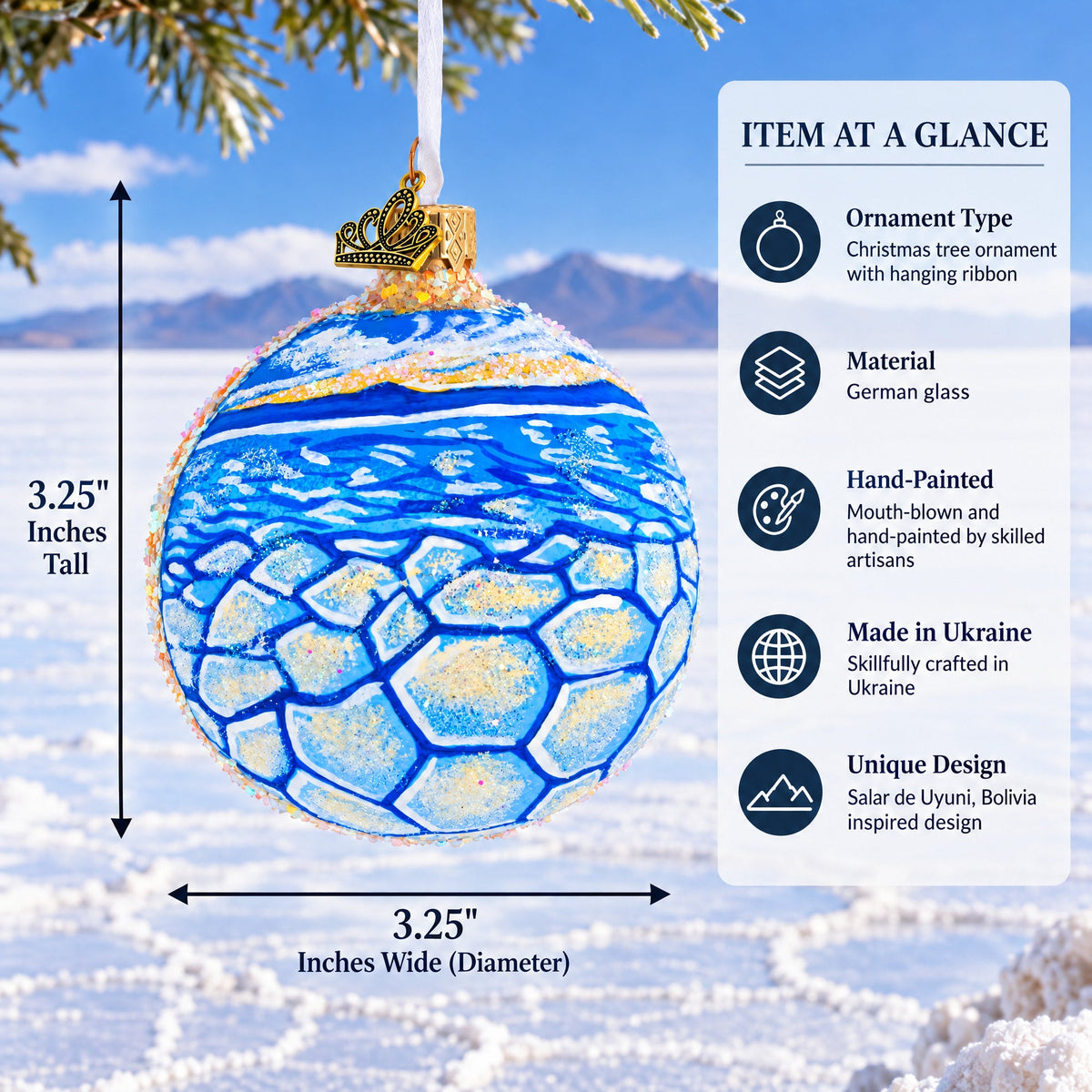 Salar de Uyuni, Bolivia Glass Ball Christmas Ornament