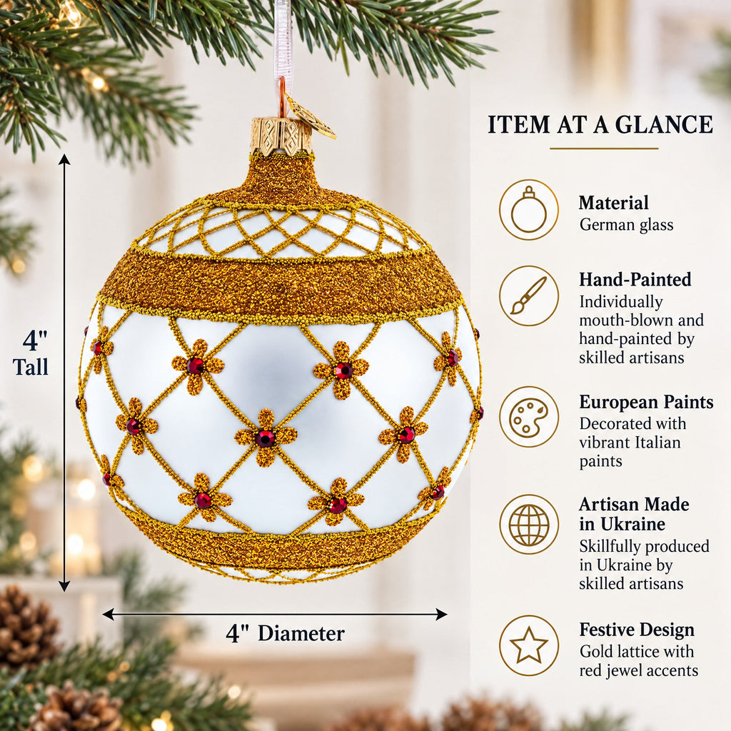 Red Jewels Silver Glass Ball Christmas Ornament