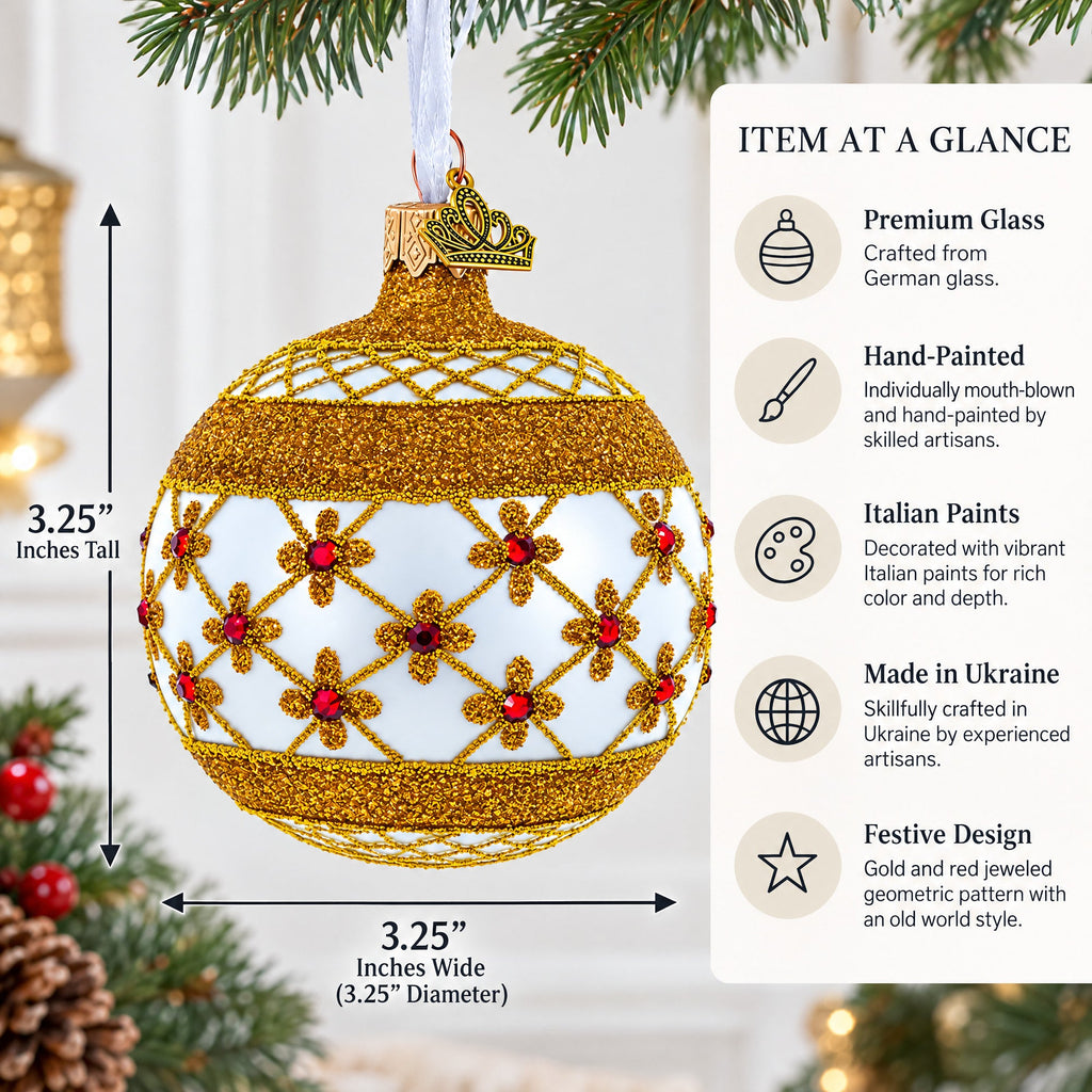 Red Jewels on Silver Glass Ball Christmas Ornament