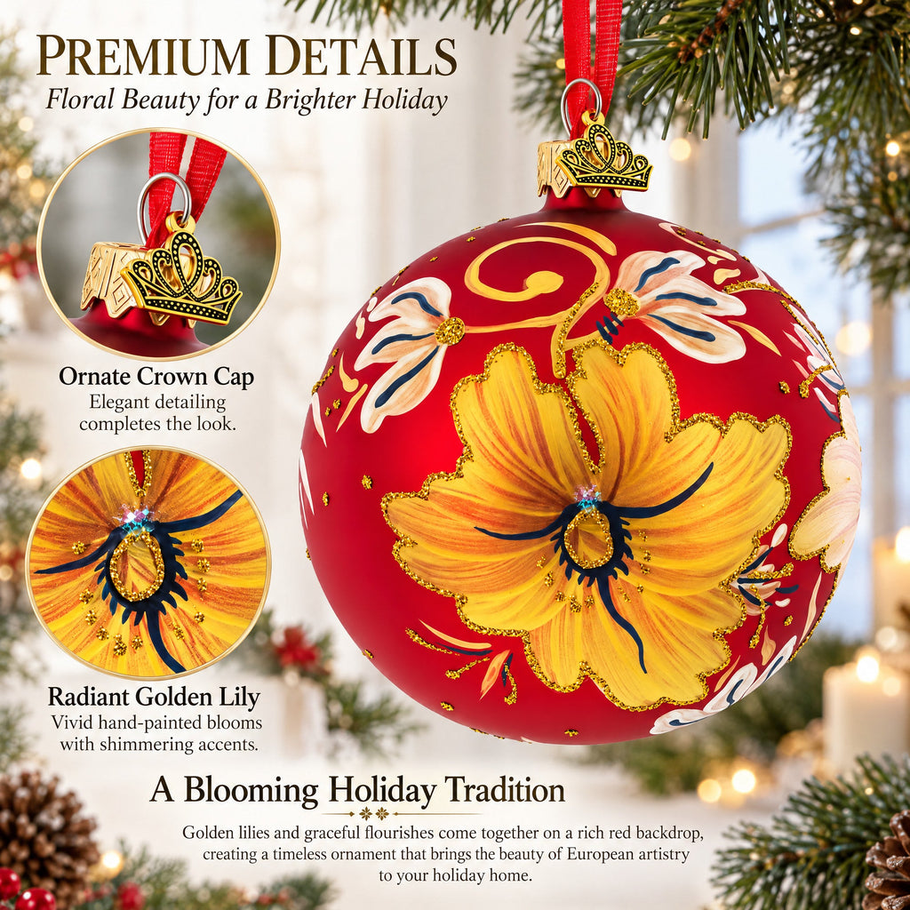 Golden Lilies Glass Ball Ornament