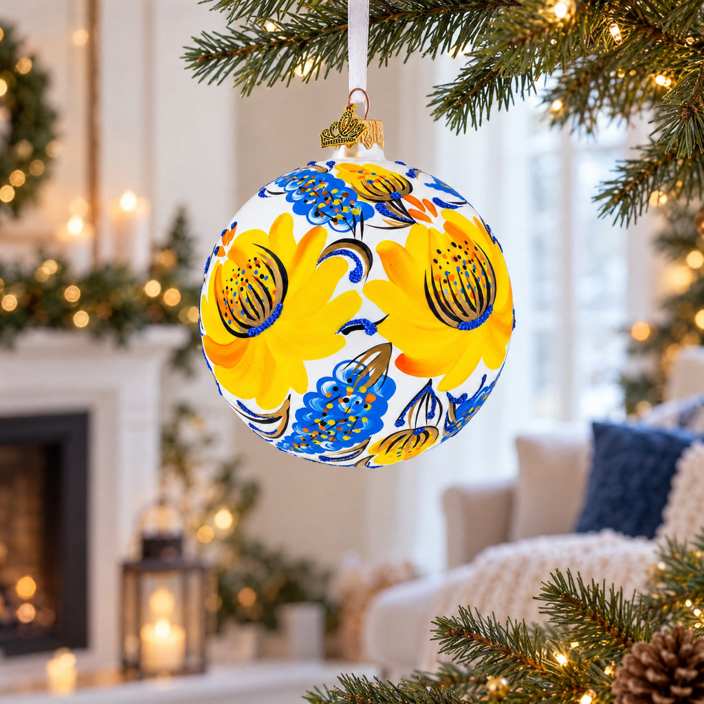 Yellow Adonis Flowers Glass Ball Ornament