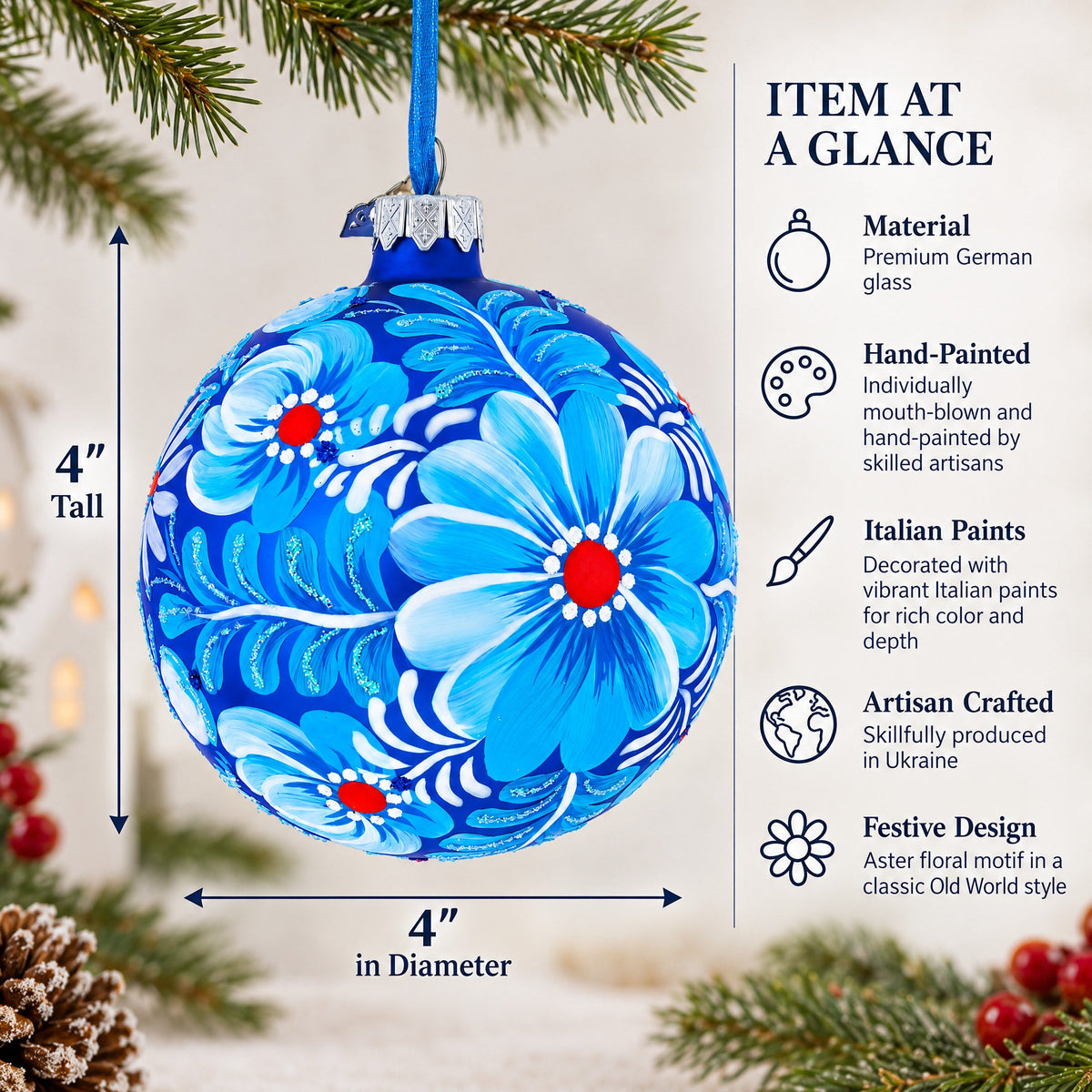 Aster Flowers Glass Ball Ornament