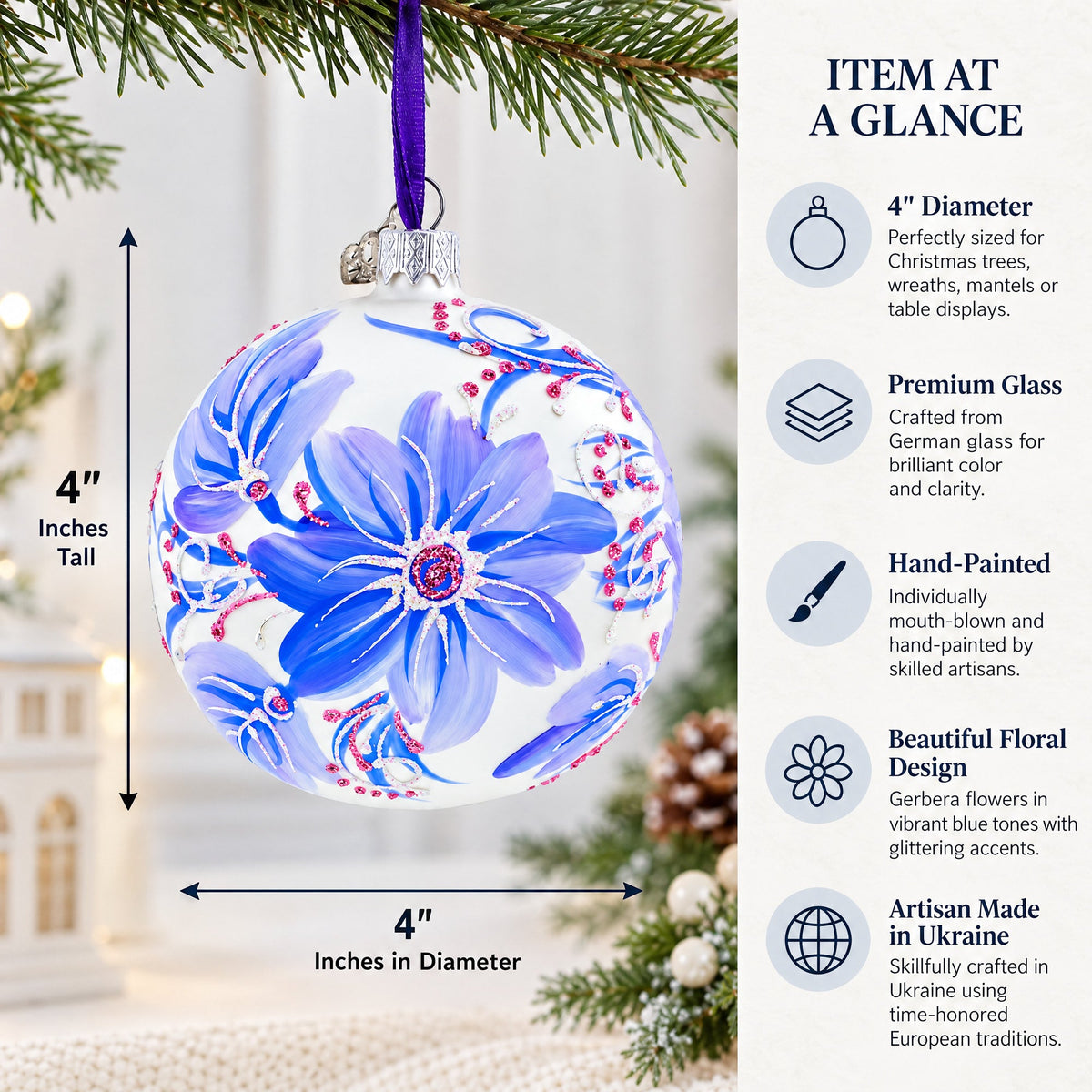 Gerbera Flowers Glass Ball Ornament